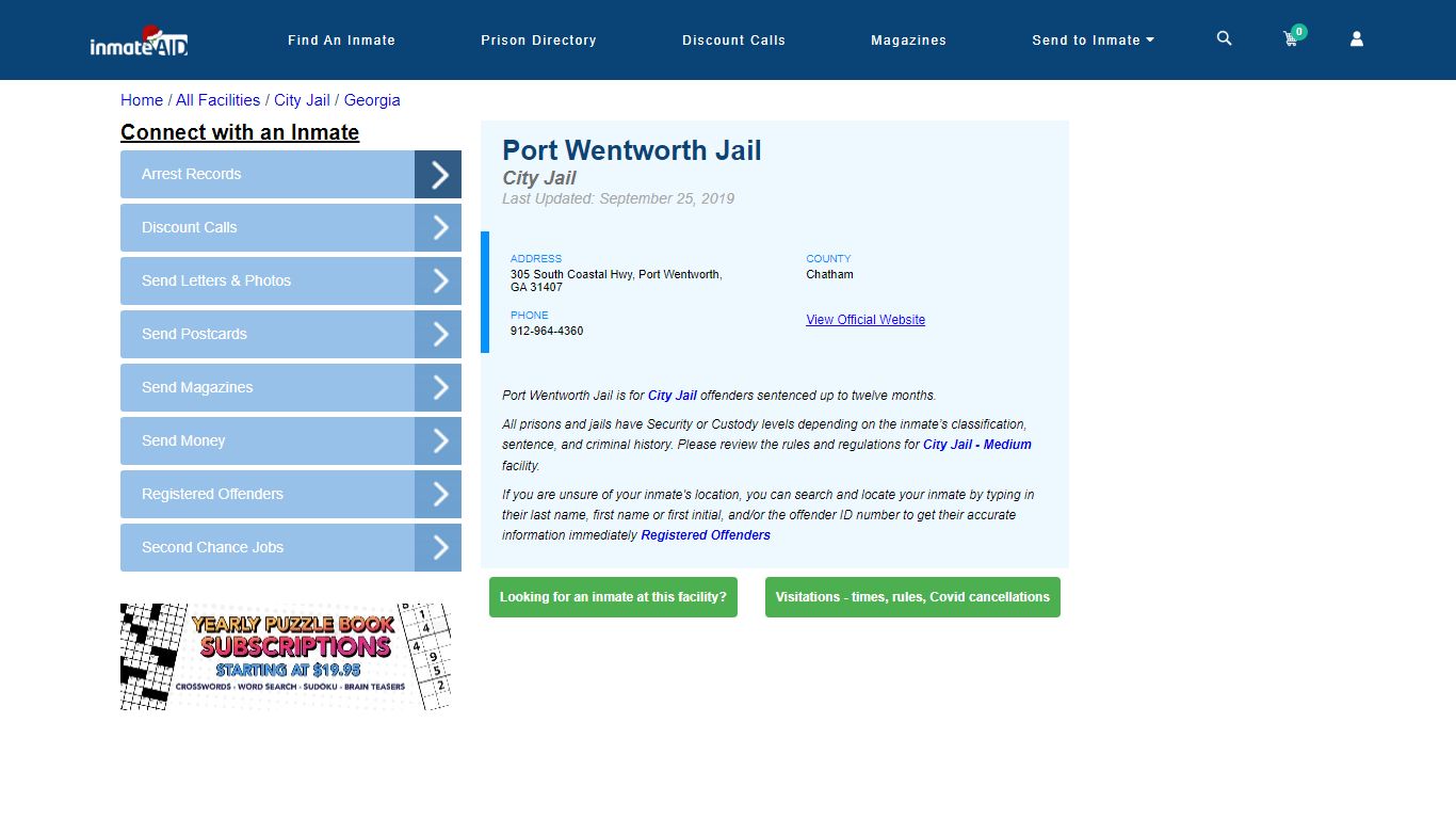 Port Wentworth Jail | Inmate Locator