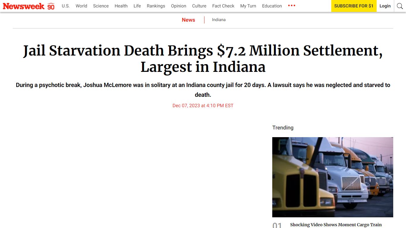 Jail Starvation Death Brings $7.2 Million Settlement ... - Newsweek
