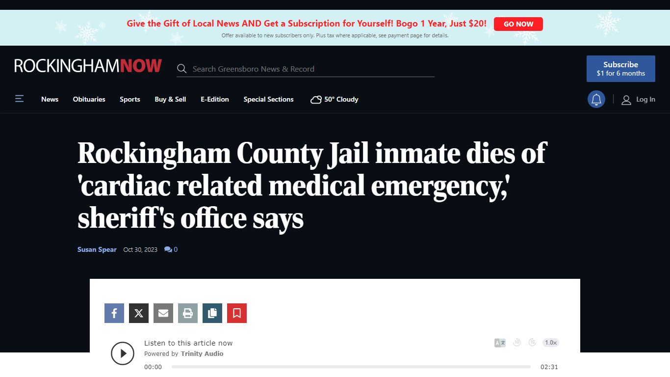Rockingham County Jail inmate dies of 'cardiac related medical ...